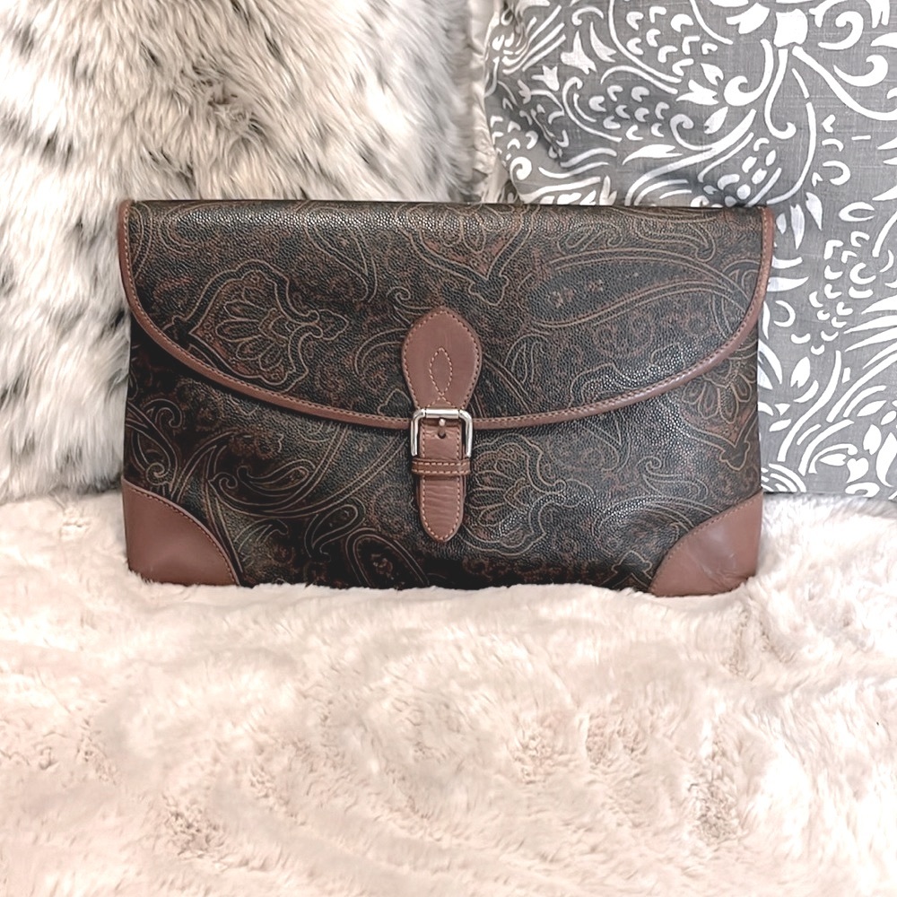 Another History Vintage Paisley Two-Tone Leather Laptop Case Purse Bag